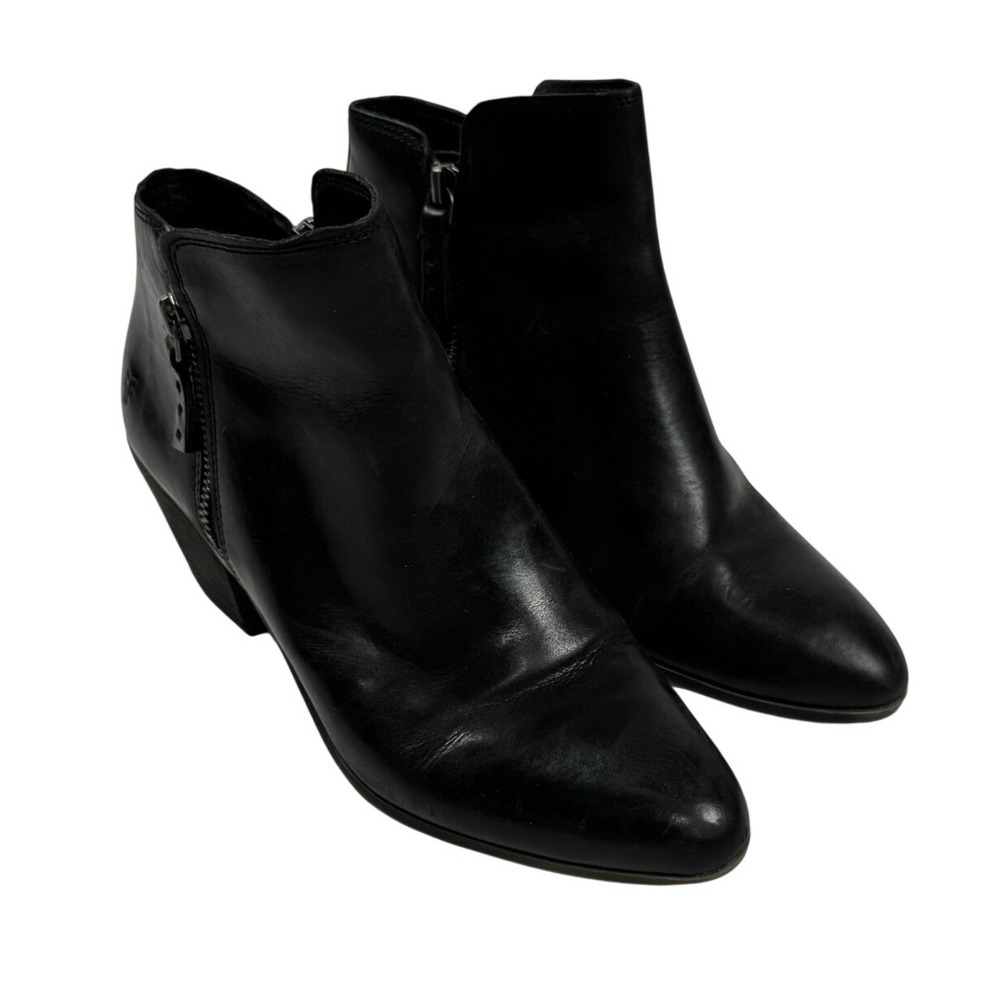 Frye Judith Double Zip Black Leather Ankle Boots Pointed Toe Block Heel 8M
